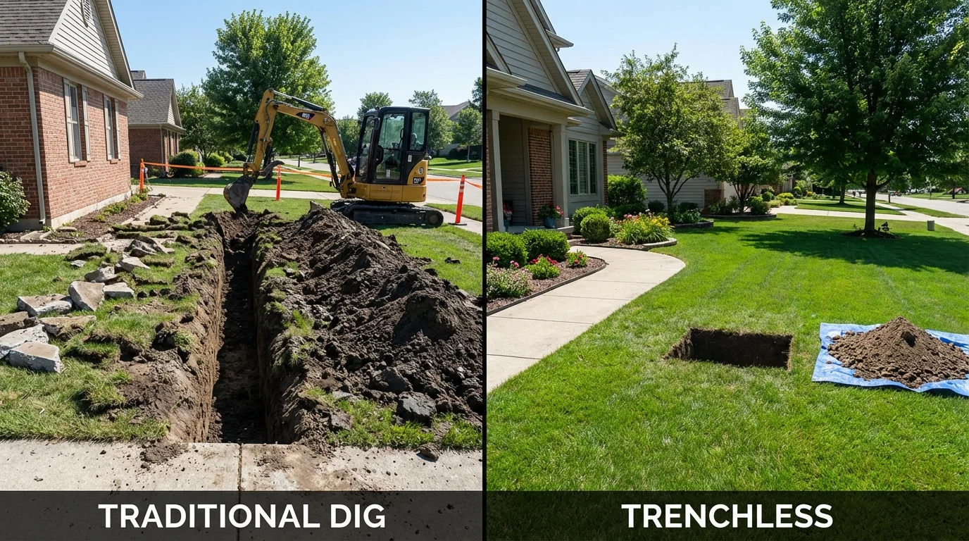 Trenchless sewer repair with minimal yard damage versus traditional excavation in Glasgow, MO